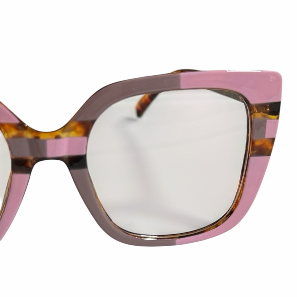 Oversized Square Cat-Eye Fashion Glasses Pink/Mauve Tortoise Stripe - Picture 8 of 16